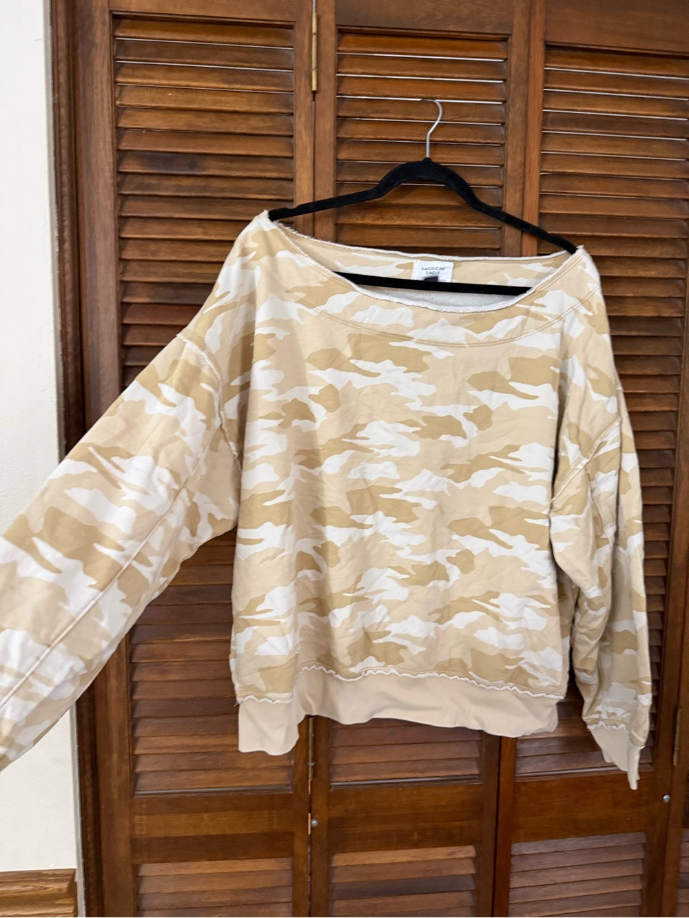 American Eagle Camo Off-Shoulder sweater